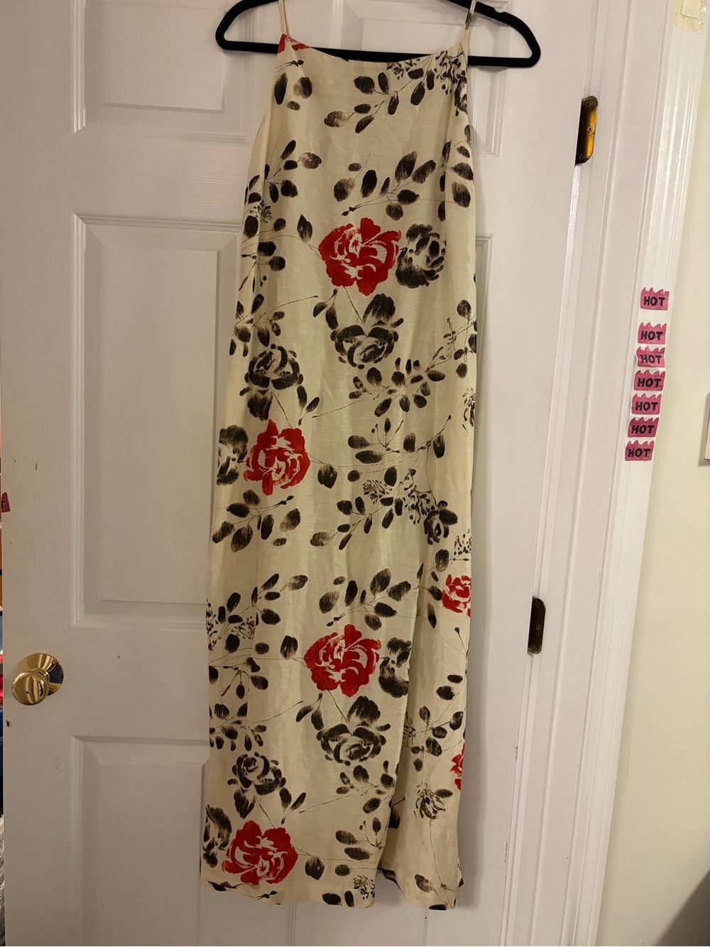 Tommy Bahama Cream Maxi Slip Skirt with Red and Black Floral Print